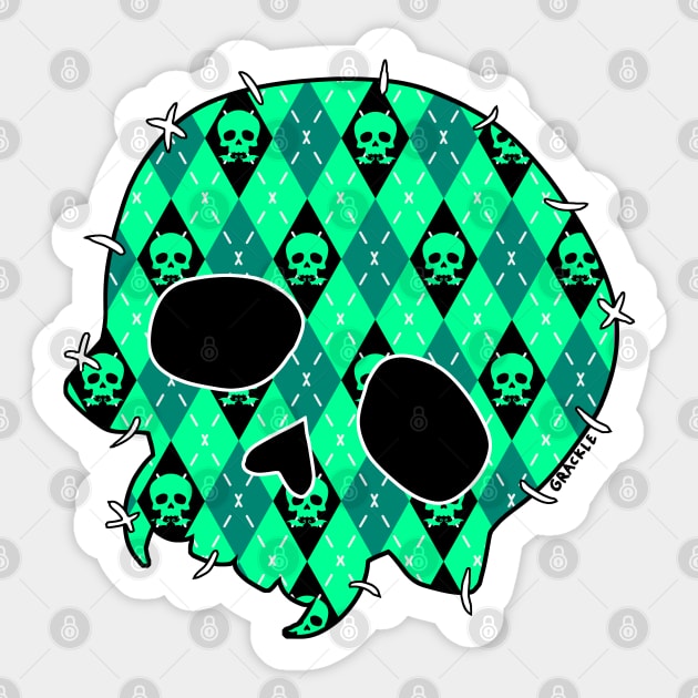 Teal Argyle Skull Sticker by Jan Grackle